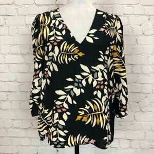 ba&sh ​Leaf Print Puff Sleeve Top Size XS Black